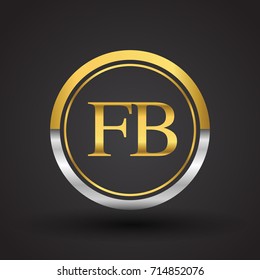 FB Letter logo in a circle, gold and silver colored. Vector design template elements for your business or company identity.