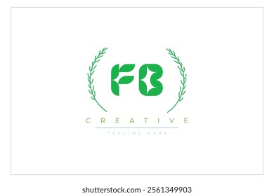 FB letters eco logo with leaf. Fresh nature and healthy leaf logo design.