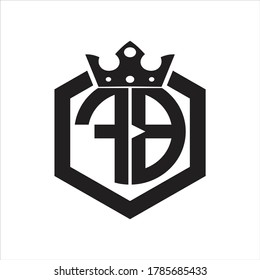 FB Logo monogram rounded by hexagon shape with crown design template on white background