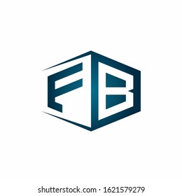 FB monogram logo with hexagon shape and negative space style ribbon design template