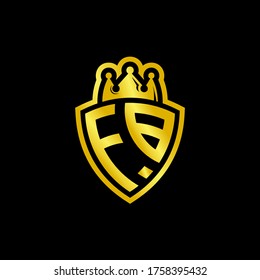 FB monogram logo with shield and crown style design template isolated on black background