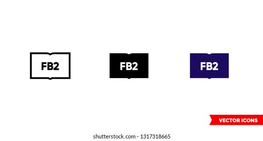 FB2 icon of 3 types: color, black and white, outline. Isolated vector sign symbol.