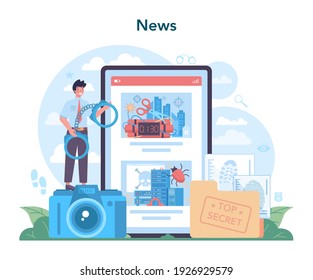 FBI agent online service or platform. Police officer or inspector investigating crime. Protection from cyberattack and terrorist. Online news. Isolated flat vector illustration