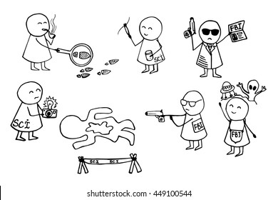 Fbi Doodle Agent Set Vector Illustration Stock Vector (Royalty Free ...