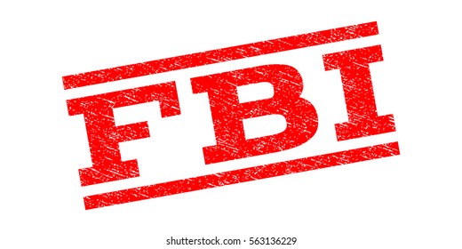 FBI watermark stamp. Text tag between parallel lines with grunge design style. Rubber seal stamp with unclean texture. Vector red color ink imprint on a white background.