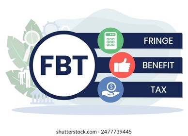 FBT - Fringe Benefit Tax acronym. business concept background. vector illustration concept with keywords and icons. lettering illustration with icons for web banner, flyer