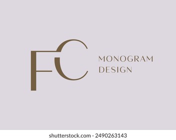 Diseño de icono de logotipo de letras FC o CF. Monograma de las iniciales de lujo del estilo clásico.
