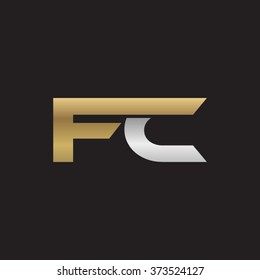 FC company linked letter logo golden silver black background