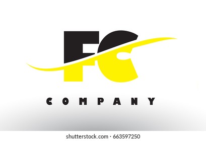 FC F C  Black and Yellow Letter Logo with White Swoosh and Curved Lines.