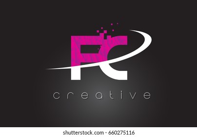 FC F C Creative Letters Design. White Pink Letter Vector Illustration.