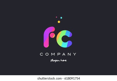 fc f c  creative rainbow green orange blue purple magenta pink artistic alphabet company letter logo design vector icon template