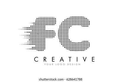 FC F C Letter Logo Design with Black Dots and Bubble Trails.