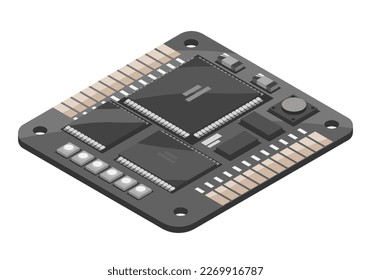 Tarjeta de circuito del controlador de vuelo FC FPV Drone Racing freestyle Drone piezas de componentes aisladas isométricas vector 