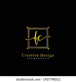 FC Initial calligraphy handwritten logo. Handwritten alphabet in the logo template. Letters and Alphabet for signature, wedding, fashion, floral and botanical logo design 
