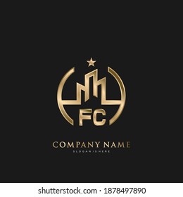 Letra inicial del FC Casa Inmobiliaria Lujo Logo Vector arte para empresas, edificios, arquitectura