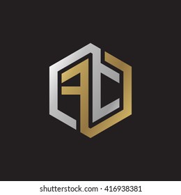 FC initial letters loop linked hexagon elegant logo golden silver black background
