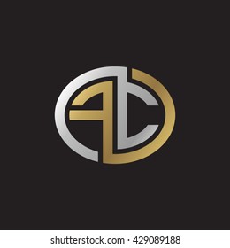 FC initial letters looping linked ellipse elegant logo golden silver black background