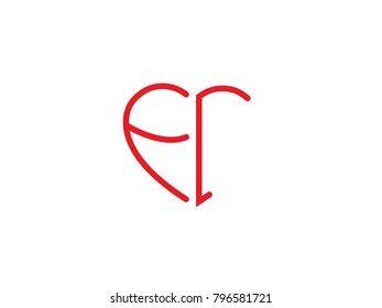 FC initial logo letter with heart shape red colored, logo design for wedding invitation, wedding name and business name.