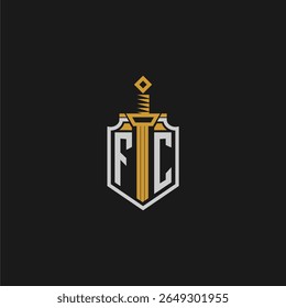 Monograma inicial de FC para imagem de escudo e espada
