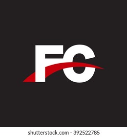 FC initial overlapping swoosh letter logo white red black background