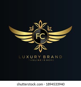 Carta FC Inicial con plantilla real.elegante con el logotipo de la corona vectorial, Ilustración vectorial con el logotipo fletador creativo.
