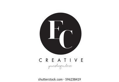 FC Letter Logo Design with Black Circle and Serif Font Vector Illustration.