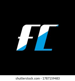 FC letter logo design on black background. FC creative initials letter logo concept. fc icon design. FC white and blue letter icon design on black background. F C