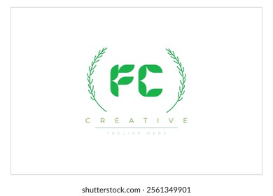 FC letters eco logo with leaf. Fresh nature and healthy leaf logo design.