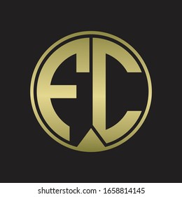 FC Logo monogram circle with piece ribbon style on gold colors
