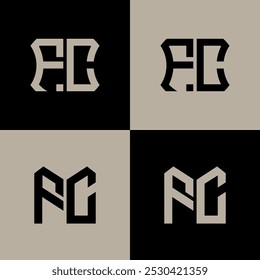 FC polygon, circle, hexagon, flat and simple letter logo set in one artboard. FC minimalist and classic logo.
