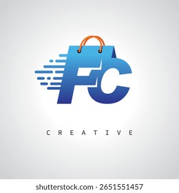 FC Shopping Monogram – Entrega rápida Logotipo de comercio electrónico con el icono del bolso y la marca digital para la tienda en línea, venta al por menor e identidad logística
