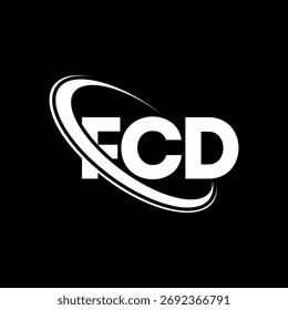 Logotipo da FCD. Carta FCD. Design do logotipo da letra FCD. Logotipo inicial FCD ligado ao logotipo de monograma em círculo e maiúsculo. Tipografia FCD para marca de tecnologia, negócios e imóveis.
