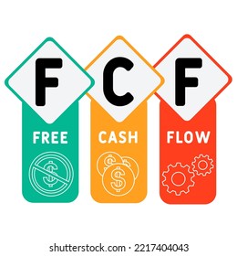 FCF - Free cash flow acronym. business concept background. vector illustration concept with keywords and icons. lettering illustration with icons for web banner, flyer, landing pag