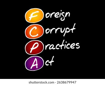 FCPA Foreign Corrupt Practices Act - United States federal law that prohibits U.S. citizens from bribing foreign government officials to benefit their business interests, acronym text concept