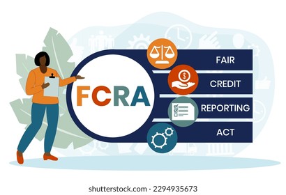 FCRA - Fair Credit Reporting Act acronym, business concept. word lettering typography design illustration with line icons and ornaments. Internet web site promotion concept vector layout