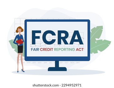 FCRA - Acrónimo de la Ley de Información de Crédito Justo, concepto de negocio. ilustración de diseño de tipografía de letras de palabras con iconos de línea y ornamentos. Diseño vectorial de la promoción de sitios web en Internet
