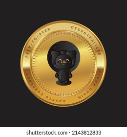 Ficha FCT Criptodivisa nuevo logo en el concepto de color negro en moneda de oro. Símbolo de tecnología Floki cat Block. Ilustración vectorial para banner, fondo, web, impresión, artículo.