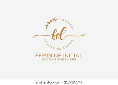 Monograma de belleza FD y elegante logo de diseño de logo para escritura a mano de firma inicial, boda, moda, floral y botánica con plantilla creativa.