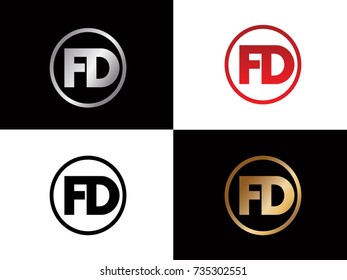 FD Circle Letter Logo Design with RED GOLD BLACK Silver Vector Illustration
