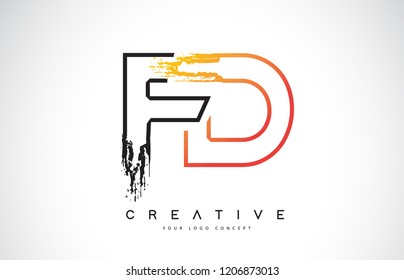 FD Creative Modern Logo Design Vetor with Orange and Black Colors. Monogram Stroke Letter Design.