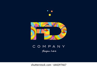 fd f d alphabet letter logo colors colorful rainbow acrylic font creative text dots company vector icon design template