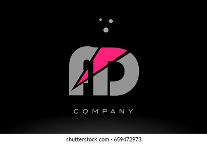 fd f d alphabet letter logo pink grey black creative company vector icon design template