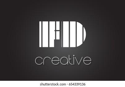 FD F D Creative Letter Logo Design With White and Black Lines.