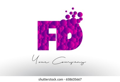 FD F D Dots Letter Logo with Purple Pink Magenta Bubbles Texture Vector.
