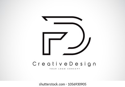 FD F D Letter Logo Design in Black Colors. Creative Modern Letters Vector Icon Logo Illustration.