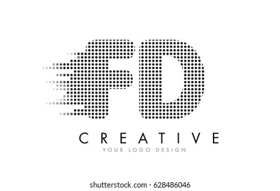 FD F D Letter Logo Design with Black Dots and Bubble Trails.