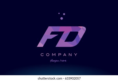 fd f d polygon polygonal letter alphabet text pink purple dots creative company logo vector icon design template