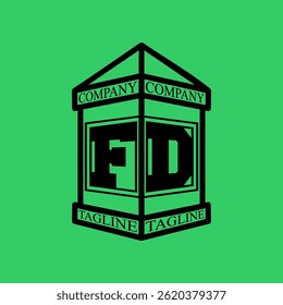 FD Initial Explore this unique collection of alphabet house logos,featuring stylish letter combinations inside a geometric house outline. Perfect for branding, real estate businesses, graphic design
