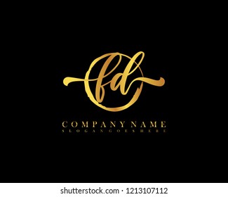 FD initial handwriting logo circle template vector