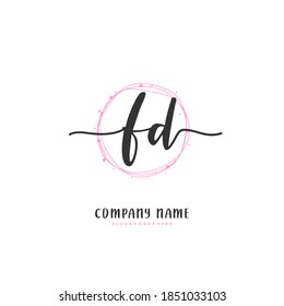 FD Initial handwriting and signature logo design with circle. Beautiful design handwritten logo for fashion, team, wedding, luxury logo.